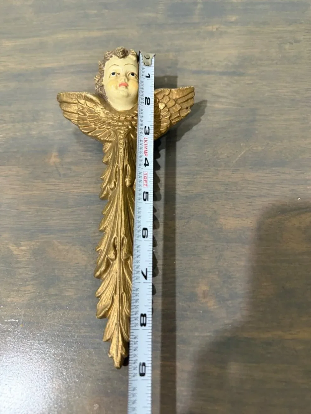 Vintage Angel Cherub Face Winged Cross Ornament Plastic Gold Tone 9